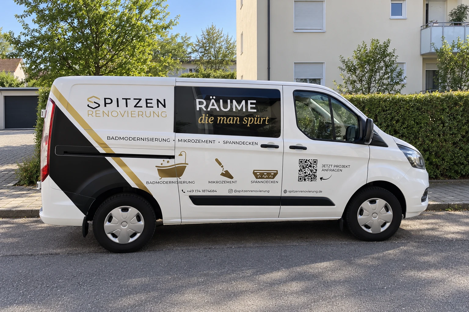 Visualisierung des Firmenfahrzeugs im Wohngebiet